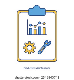 Vector icon for Data-Driven Maintenance. Wrench with analytics for proactive machine monitoring.