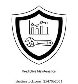 Ícone de vetor para Manutenção Voltada para Dados. Chave inglesa com análise preditiva para soluções proativas.