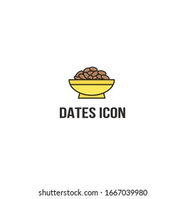 Vector Of Icon Dates Fruit on Bowl with Flat Style