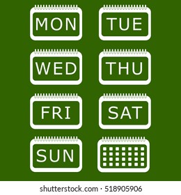 Vector icon days of the week and calendar icon on dark green background