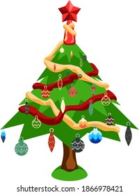 Vector icon decorated christmast tree