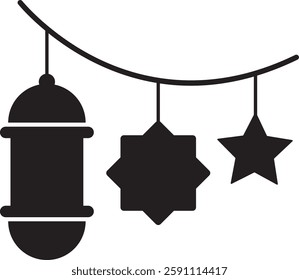 Vector Icon Decorative Lanterns Suspended with Festive Stars