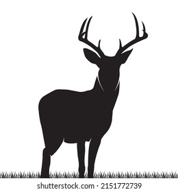 Vektorsymbol Bildzeichen für Hirsche Illustration Tierart wilde Hirsche Schild in flachem Stil. Bildschild für Hirschsilhouette auf Gras.