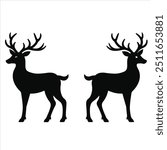 vector icon of a deer. White background with an isolated deer silhouette. Illustration in Vector, Silhouette of the Pair Deer. Flat style, can use for Logo Gram, Emblem, Animal Illustration