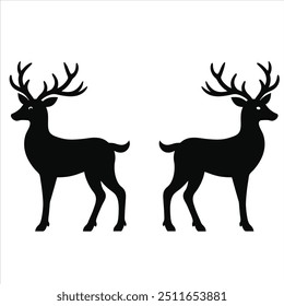 vector icon of a deer. White background with an isolated deer silhouette. Illustration in Vector, Silhouette of the Pair Deer. Flat style, can use for Logo Gram, Emblem, Animal Illustration