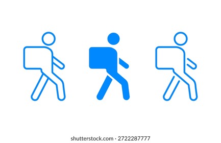 Vector icono de mensajería de entrega. Ilustración de una figura humana caminando que lleva una bolsa. Simbólico de la movilidad urbana y la prestación de servicios públicos. Esquema editable.