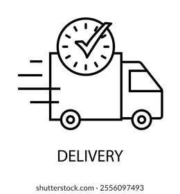  Vector icon for Delivery. A fast-moving truck with a clock symbol representing express logistics and shipping services.