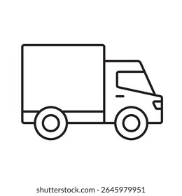 A vector icon of a delivery truck, representing cargo transportation and logistics, created in line style with editable stroke