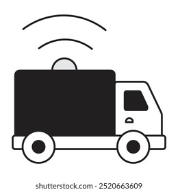 Vektorsymbol für Lieferwagen mit drahtlosem Signal. Handgezeichnetes Symbol, das einen Lastkraftwagen mit einem drahtlosen Signal anzeigt, das die angeschlossene Lieferung darstellt.