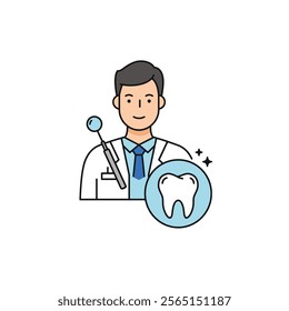 Vector Icon of a Dentist Holding a Tooth Icon: Symbol of Dentistry, Dental Health, and Oral Care