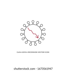 Vector Icon depicting Global Economic Recession due to COVID-19 Pandemic. Negative slope graph and red down arrow. EPS10