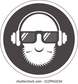 A vector icon depicting a happy old man listening to music. It is suitable for logos or business icons related to entertainment, especially businesses related to music.