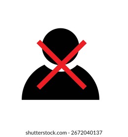 Ícone de vetor que representa uma figura humana com um símbolo restrito ou proibido. Representa controle de acesso, áreas restritas, privacidade, segurança ou limitações do usuário. Ideal para aplicativos, sites.