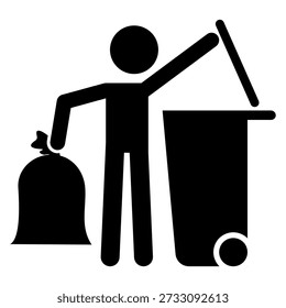 Vector icon depicting a person is taking out trash for trash pickup day
