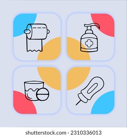 Vector icon depicting personal hygiene items. Clean, health, cleanliness, hygiene, care, wellness, bathroom, cleanliness. Neomorphism style. Vector line icon