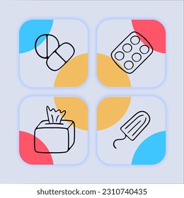 Vector icon depicting personal hygiene items. Clean, health, cleanliness, hygiene, care, wellness, bathroom, cleanliness. Neomorphism style. Vector line icon