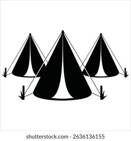Vector icon depicting refugee kids in a tent camp, isolated on white. Ideal for humanitarian aid, shelter, and outdoor survival themes.