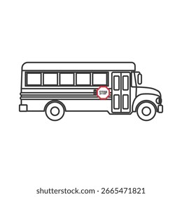 Un ícono de Vector que representa un autobús escolar con su señal de alto extendida.