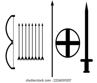 vector icon design of an arrow, spear, shield and sword, which were used by ancient warriors to go to war