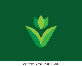 Vector icon design of a beautiful green blooming flower with a crown-shaped flower tip