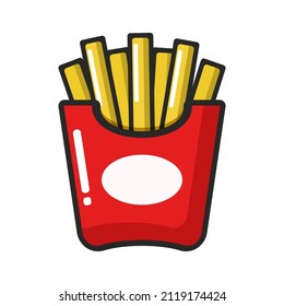 vector icon. Design element  logo, ad and menu. Potato fries in fed carton box.
