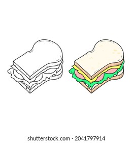 Vector icon design, Flat line sandwich on white background with outline shapes.