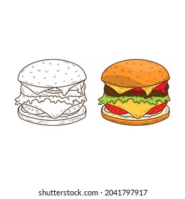 Vector icon design, Flat line hamburger on white background with outline shapes.