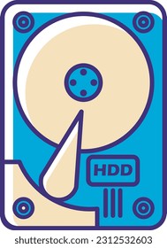 ein Vektorsymbol-Design in Form einer blauen und beigen Festplatte, die einen einfachen und minimalistischen Eindruck vermittelt, hat dieses Design das Thema der Hardware-Technologie. 