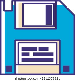 un diseño de icono vector en forma de disquete azul y beige para dar una impresión simple y minimalista, este diseño tiene el tema de la tecnología de hardware