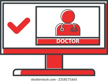 vector icon design in the form of a monitor with a doctor icon and a checklist inside which has the meaning of consulting a doctor through digital media. This design can be used as a illustration.