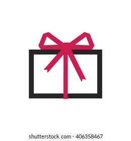 Vector icon for design. Line image packaging. Box with red bow on white background. Gift packaging with ribbons. 

