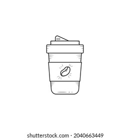 Vector icon design, Outline coffee cup with logo coffee bean on white background, Take away mockup.