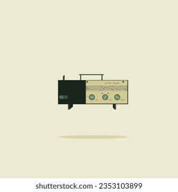 Vector Icon Design Radio Old Retro Flat Design Pastel Color Cream Brown Simple Minimalist EPS 10