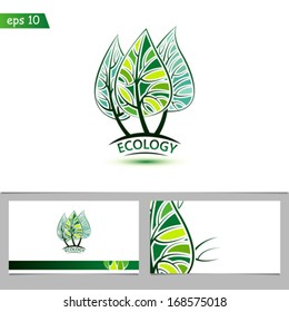 Vector icon design tree element with business card template for your design