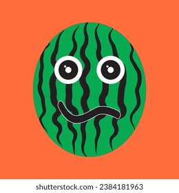 vector icon design of watermelon with an annoyed expression