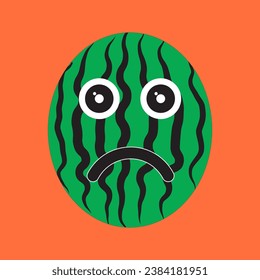vector icon design of watermelon with a disappointed expression