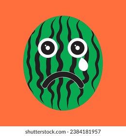 vector icon design of watermelon with a sad expression
