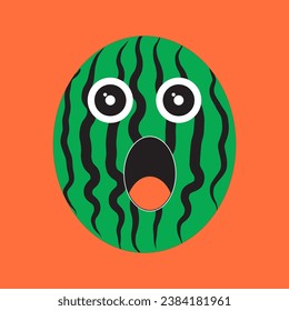 vector icon design of watermelon with a shocked expression
