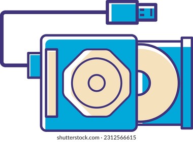 un diseño de icono vector que es una ilustración de una unidad óptica en azul y beige para dar una impresión simple y minimalista, este diseño tiene el tema de la tecnología de hardware.