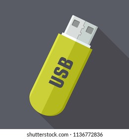 Vector icon of the device USB flash drive. USB flash drive green clipart