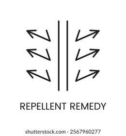 A vector icon of diagonal opposing arrows separated by a barrier, representing a repellent remedy, with an editable stroke.