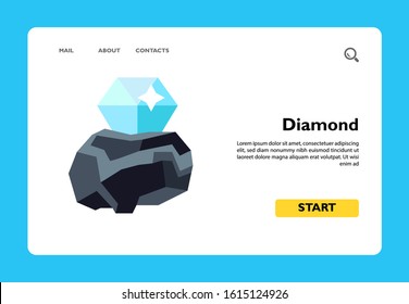 Vector icon of diamond in rough. Jewelry, gemstone, gem cutting. Gems concept. Can be used for topics like precious stones, jewelers art, minerals