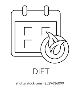 Ícone de vetor para Diet. Calendário com um plano nutricional para representar hábitos alimentares saudáveis e conselhos médicos.