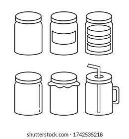 Vector icon. Different icons of kitchen jars. Line icon.
