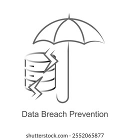 Ícone de vetor para prevenção de violação digital. Descreve tecnologias avançadas para proteger informações confidenciais.