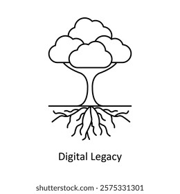 Vector icon for Digital Legacy. A tree and roots symbolizing the lasting impact of digital presence and sustainability.