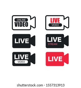 Vector icon digital technologies, live and online video. Icon of the silhouette of the camera with the text: Live Video, Live Stream