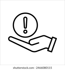 vector icon of disclaimer symbol triangle, hand, circle with exclamation mark. vector illustration on white background.