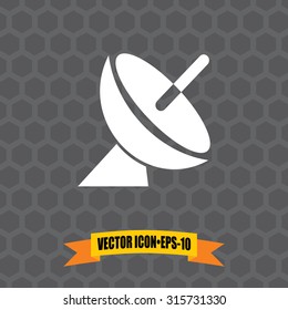 Vector Icon of Dish Antenna on Dark Gray Background. Eps.10.