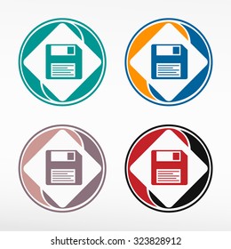 A vector icon with diskette inside. Round color set. Web icon element.